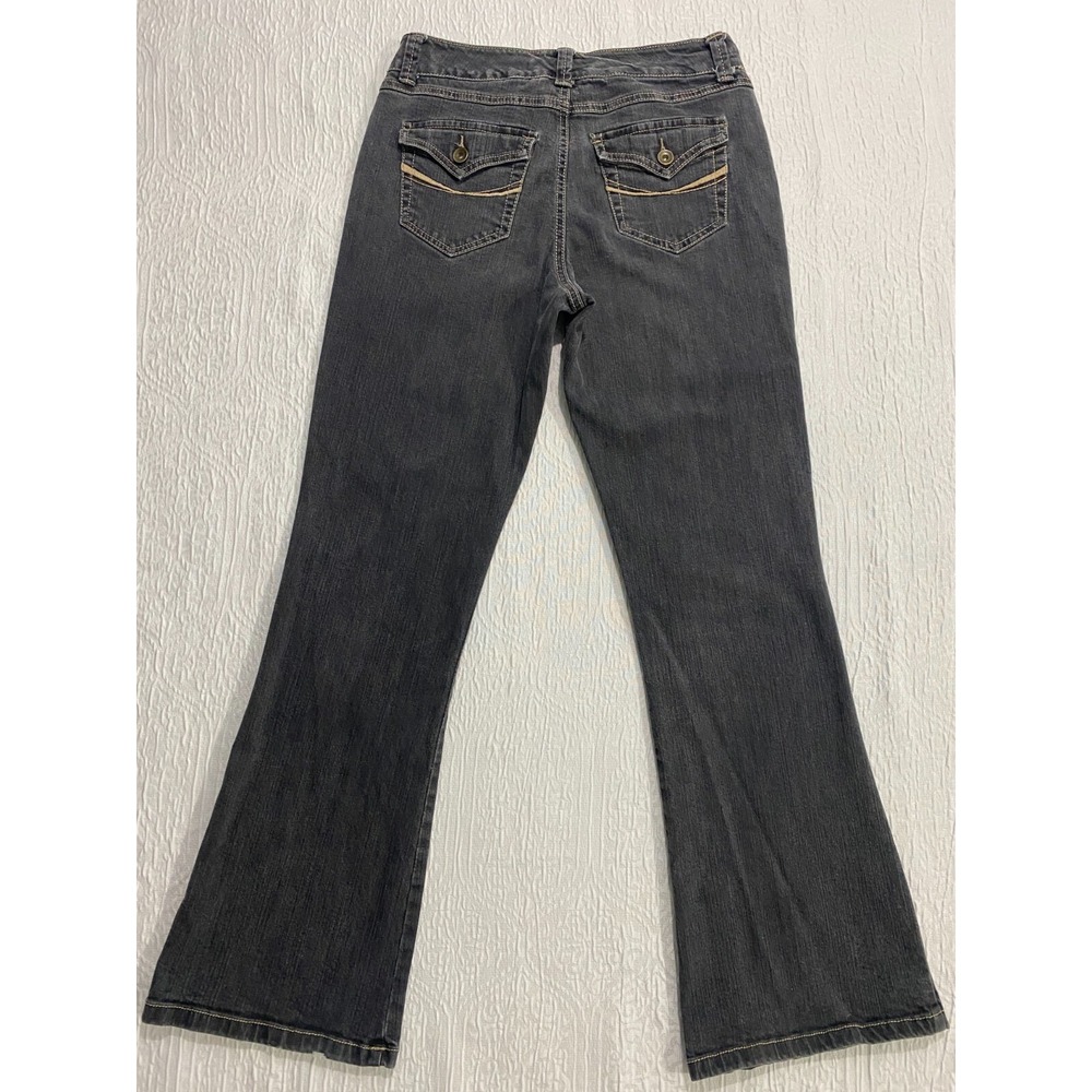 Code Bleu Jeans Womens Size 8 Black Flare Flap Pockets Denim Boot Cut